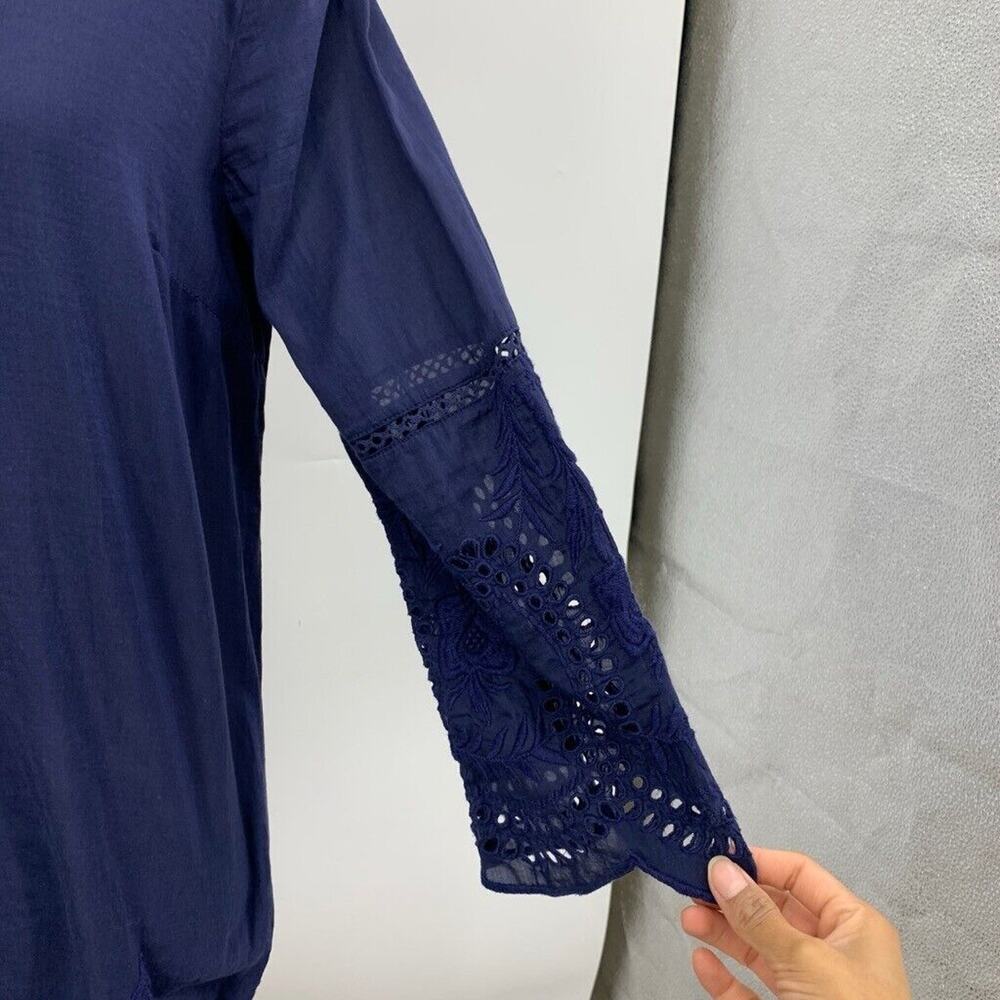 Joie Tunic Womens XS Extra Small Blue Marne Split Neck Embroidered Eyelet Top - Picture 5 of 12
